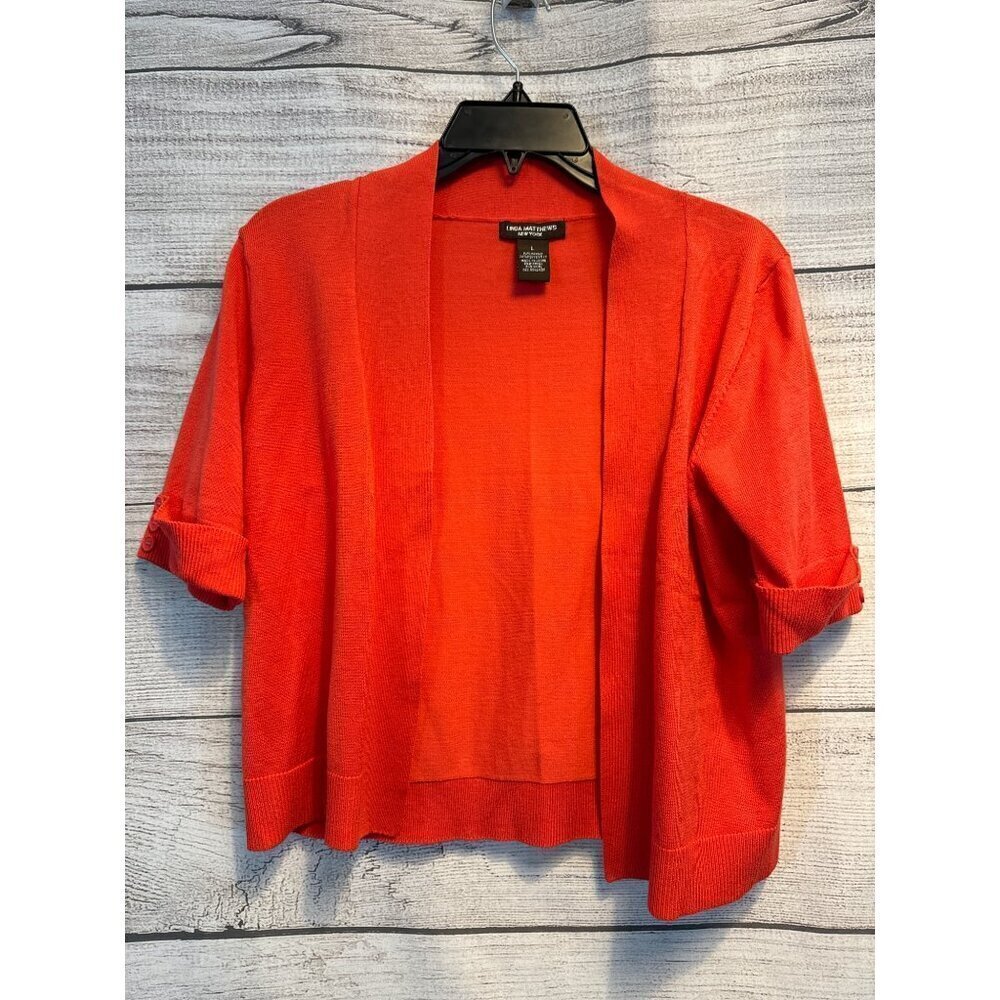 Linda Matthews New York Coral Short Button Sleeve Cardigan Size L